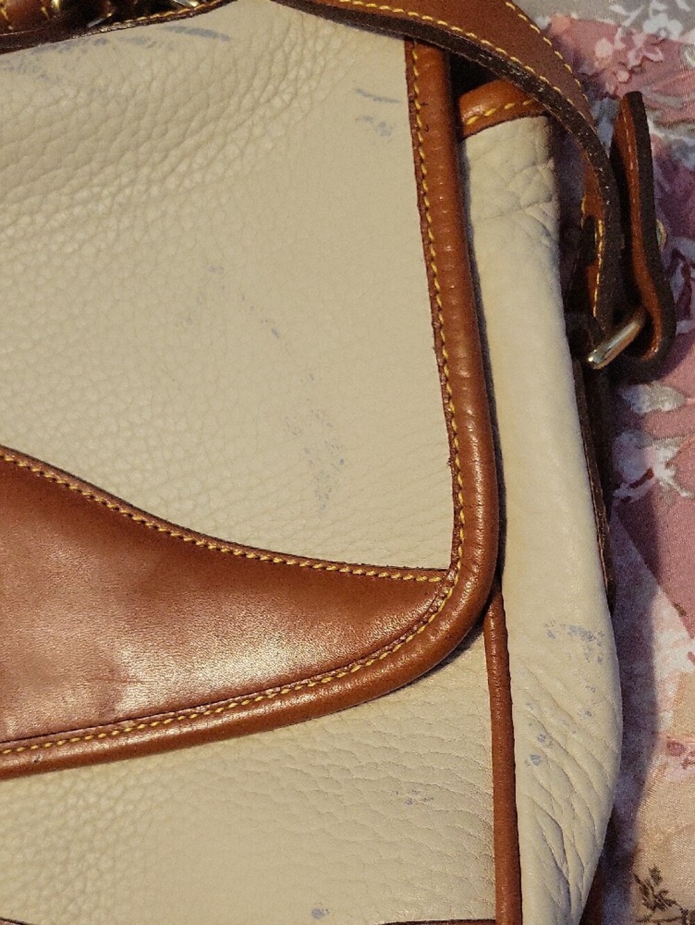 Dooney & Bourke Cream and Tan Leather Flap Crossbody - Picture 4 of 14
